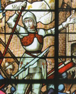 Jeanne libérant Orléans. Vitrail Eglise St Sulpice de Fougères